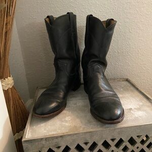 Justin Black Leather Cowboy Boots